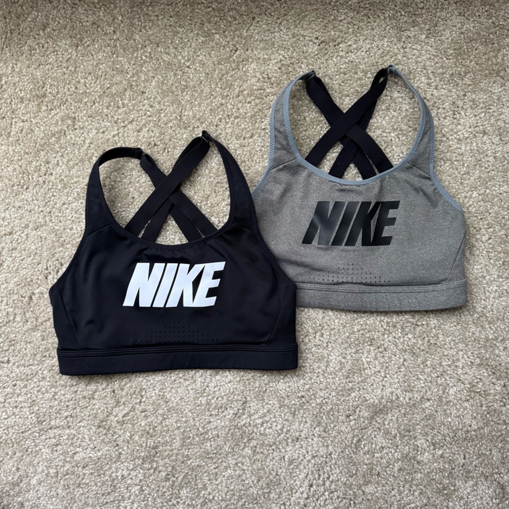 Nike Impact strappy bra - set of 2, black and gray, size small